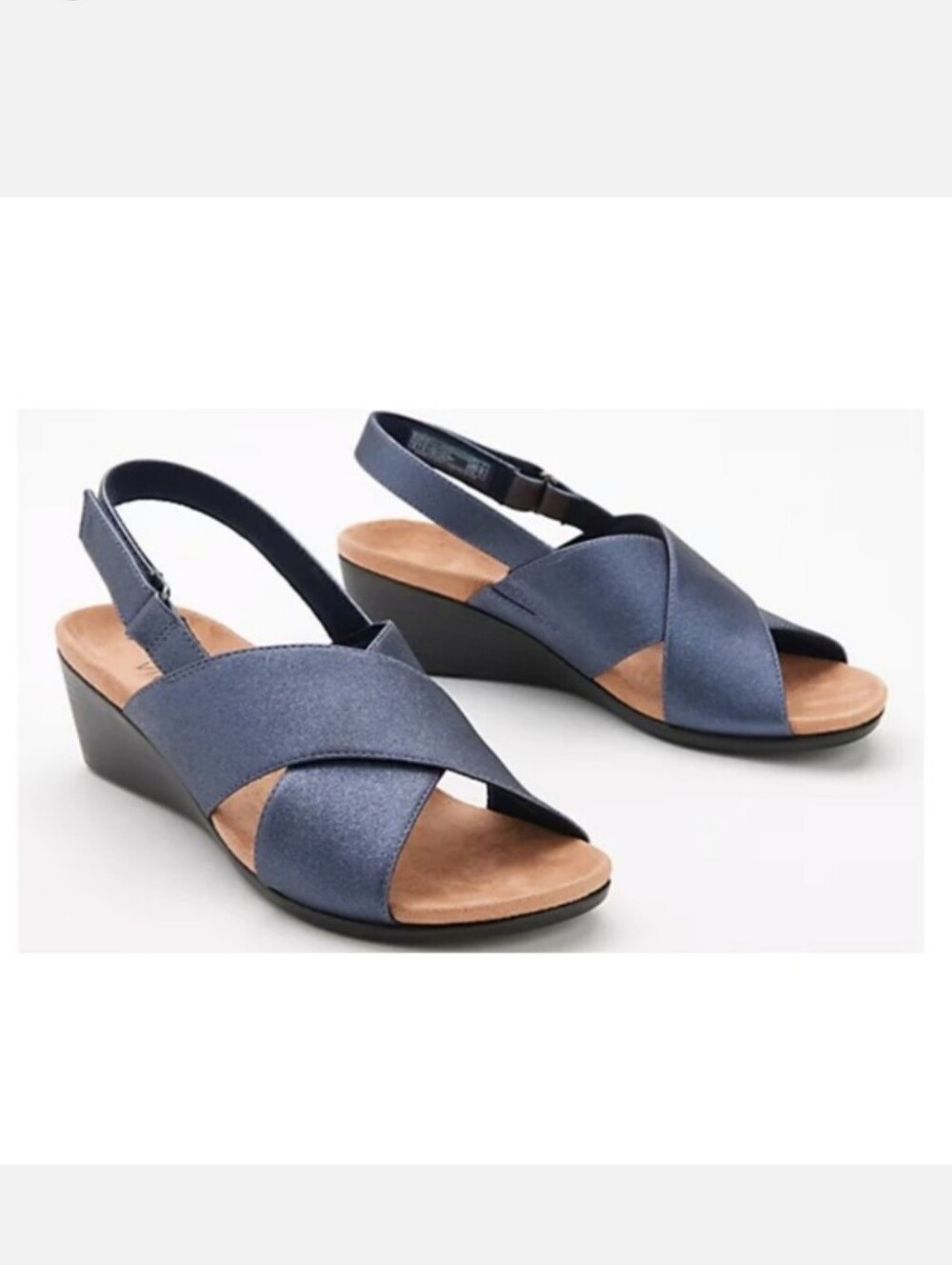Vionic Mckenna Wedge Sandal In Navy Metallic NWOT